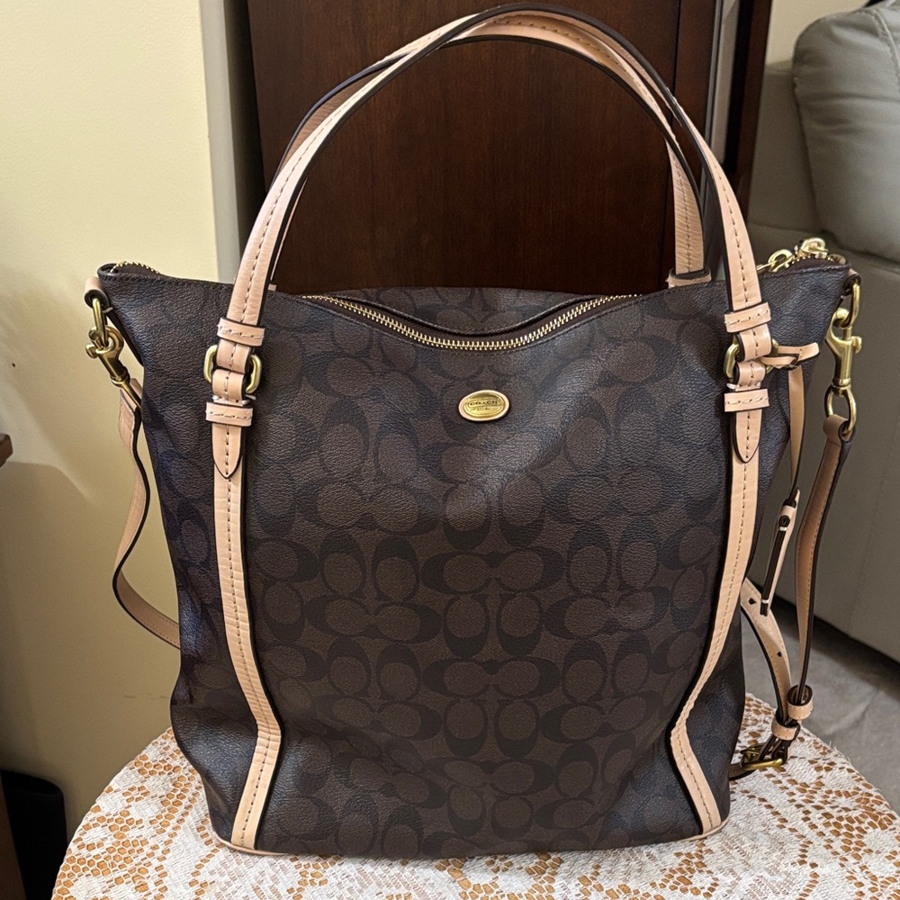 Coach Dark Brown and Tan Shoulder Bag